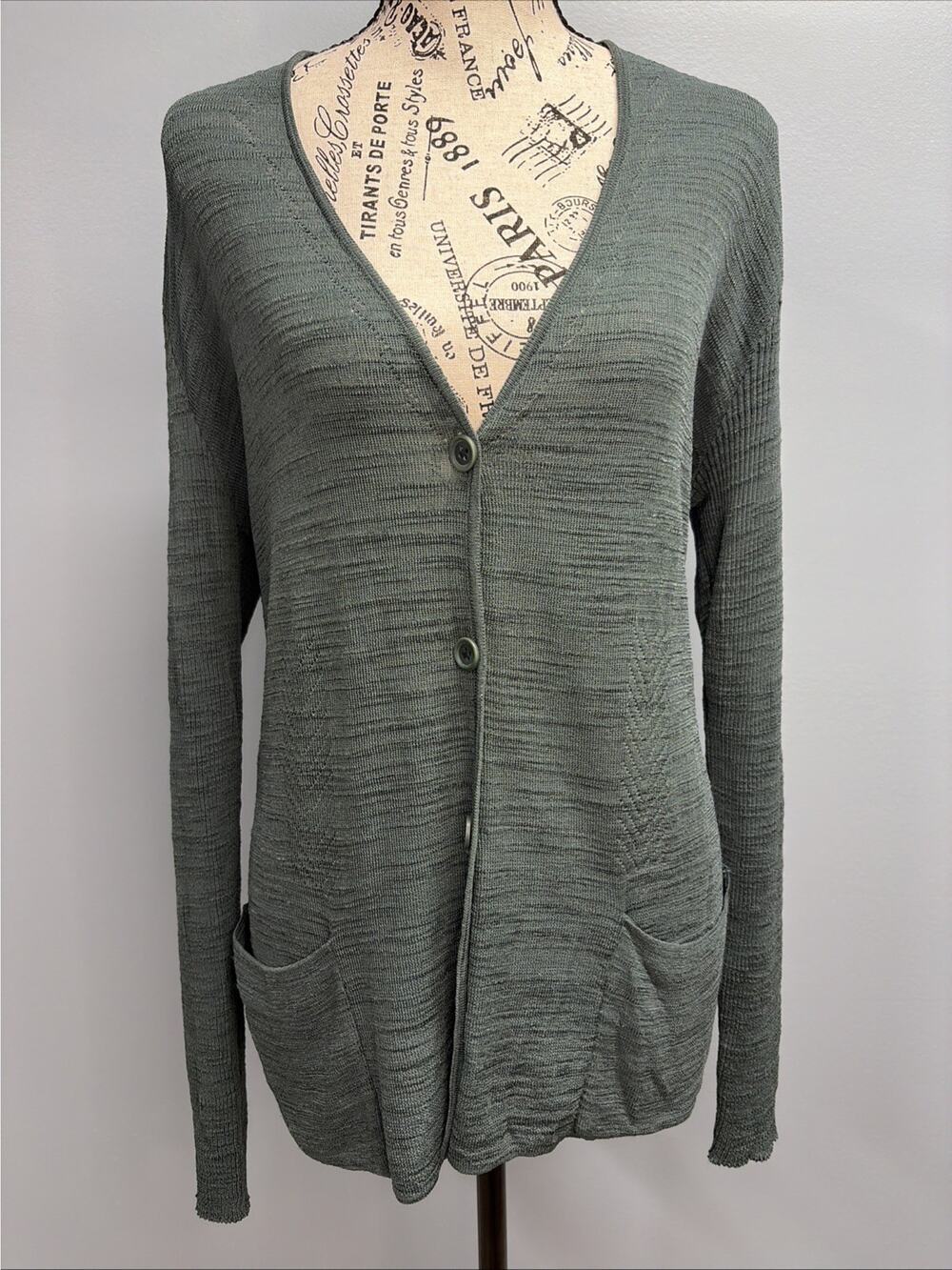 VTG GISPA Made In Italy - Long Sleeve/V-neck Women’s Cardigan Teal Green/Pockets
